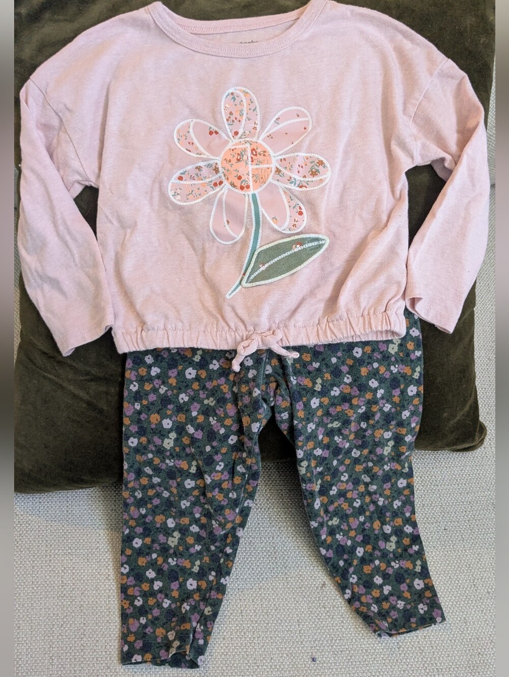 Carter's Light Pink Floral Appliqué Top with Dark Floral Leggings Pajama Set